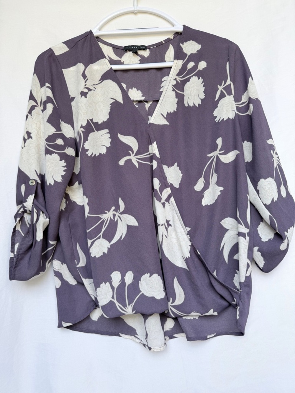 West Kei Purple Floral Faux-Wrap Blouse